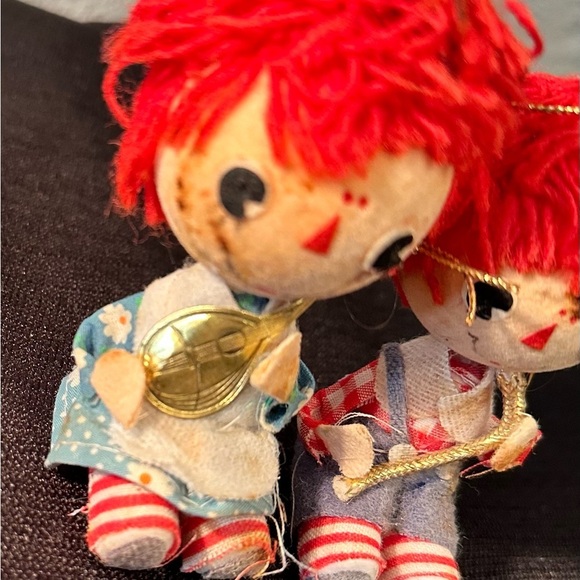 Vintage flocked Raggedy Ann and Andy Christmas Ornaments Japan - Picture 3 of 7